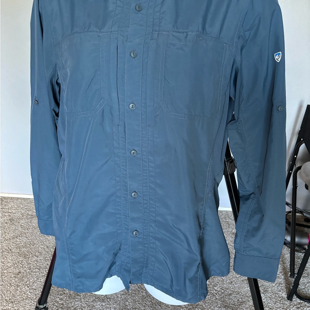 KÜHL Women’s L “Born in the Mountains” Outdoor Shirt Roll Tab Sleeve Vented blue - Picture 2 of 9